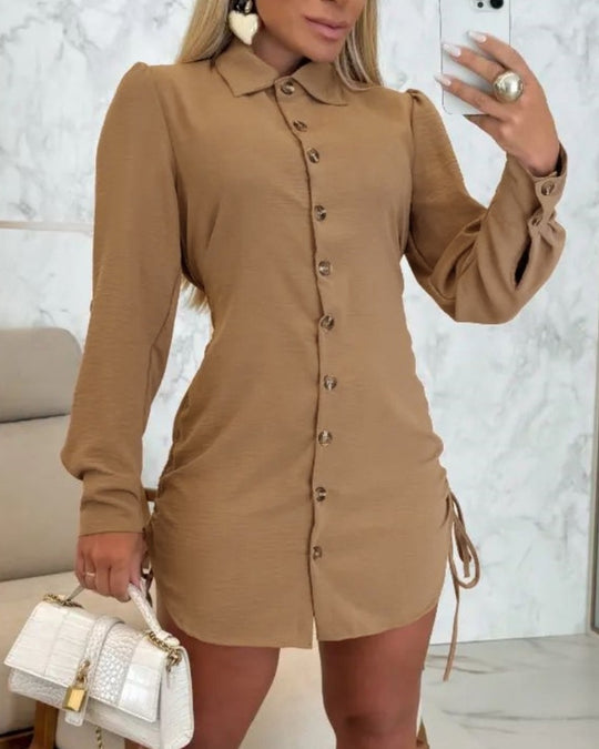 Damen Hemdkleid mit Rüschendetails und praktischen Bindegürteln EB