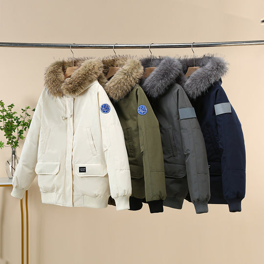 Damen Winterjacke mit abnehmbarem Kunstfellkragen und großen Taschen EB