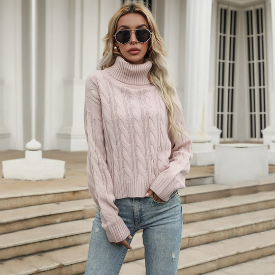 Damen Grobstrickpullover mit hohem Kragen und angeschnittenen Ärmeln EB
