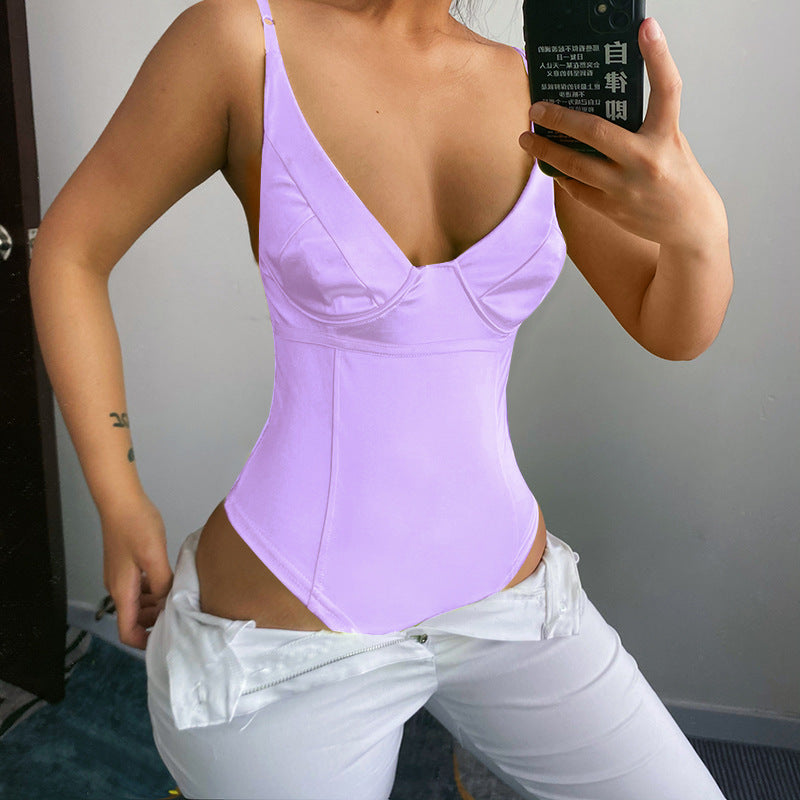 Damen Satin-Bustier-Top mit tiefem V-Ausschnitt und eleganter Passform EB