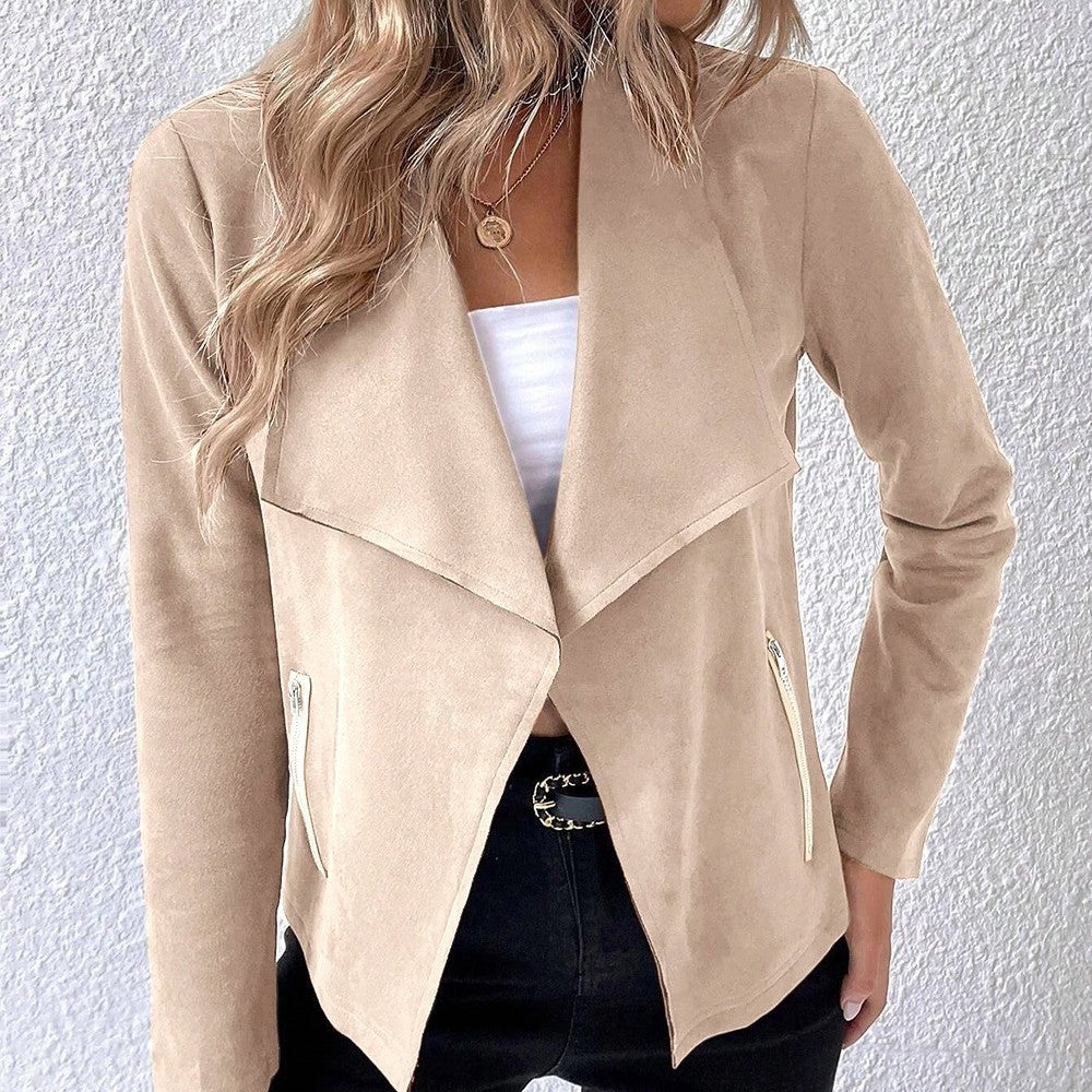 Damen eleganter Kurz-Blazer mit asymmetrischem Schnitt und Reißverschlusstaschen EB