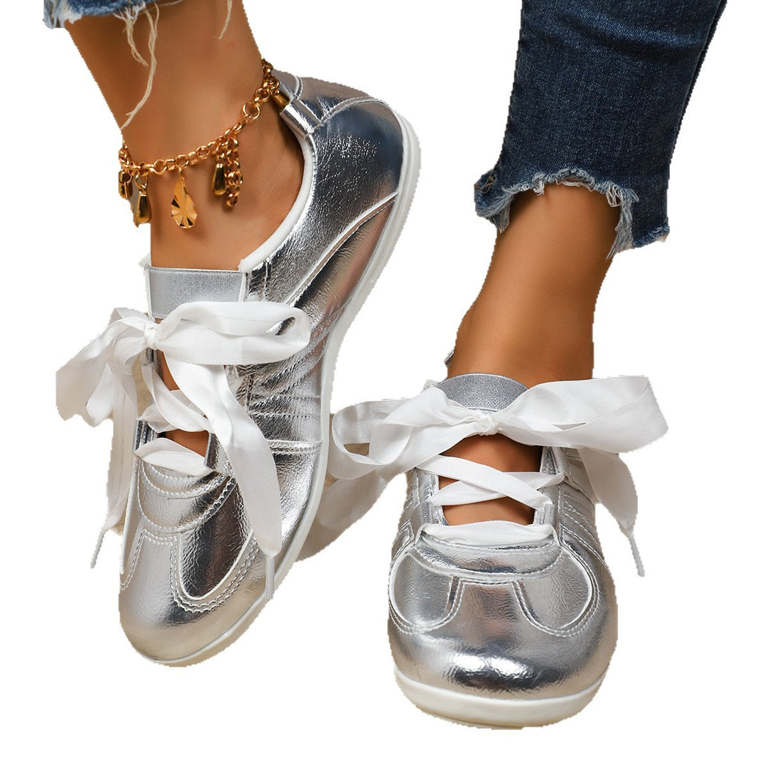 Damen Sportliche Sneaker mit glänzendem Metallic-Obermaterial und bequemer Schnürung EB