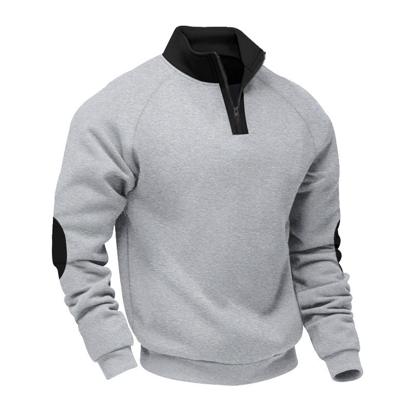 Herren nan Halbzip-Fleecepullover mit Stehkragen Raglanärmeln und Ellenbogenpatches EB