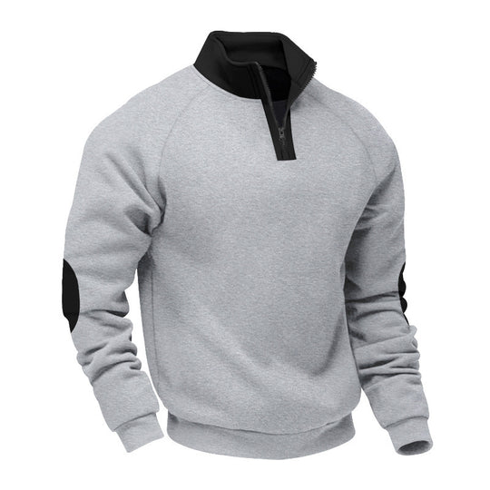 Herren nan Halbzip-Fleecepullover mit Stehkragen Raglanärmeln und Ellenbogenpatches EB