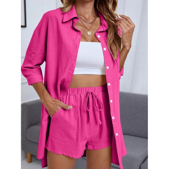 Damen Komfortables Kurzarm-Hemd und Hose Set EB