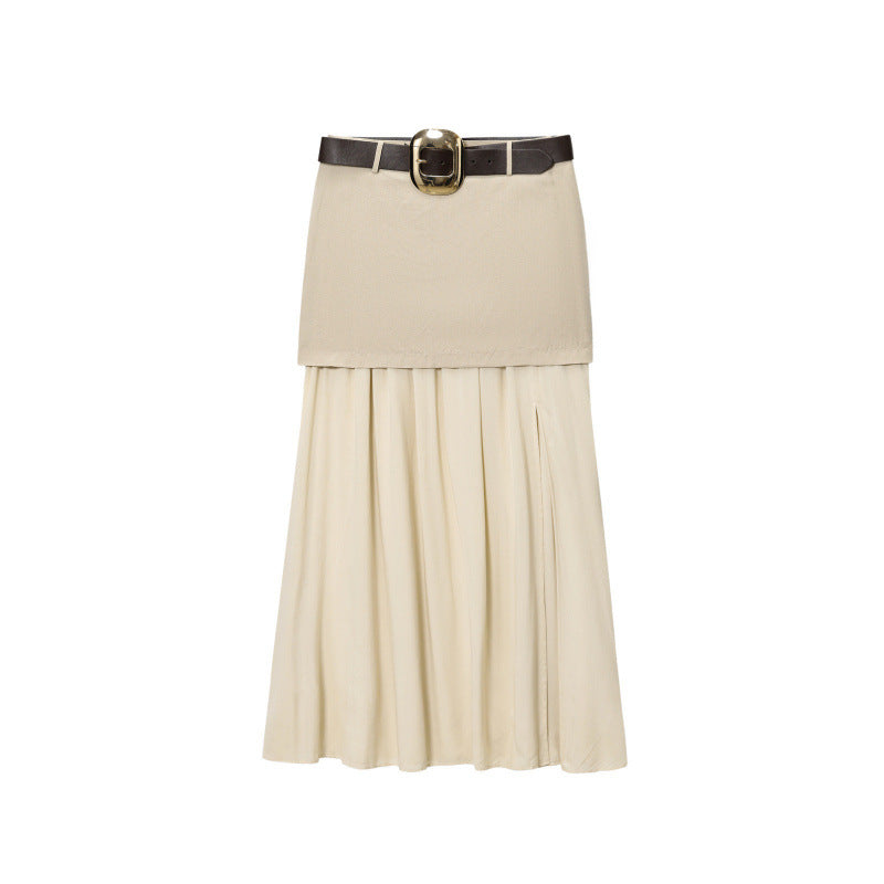 Damen Maxi-Rock mit Taillengürtel und Faltenwurf EB