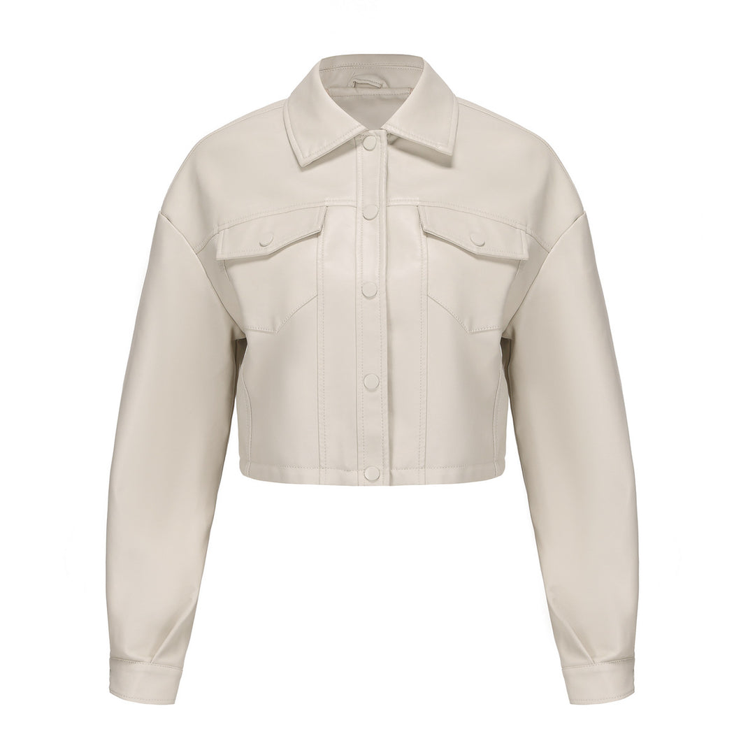 Damen nan kurze Lederjacke im Trucker-Stil mit kastiger Cropped-Passform EB