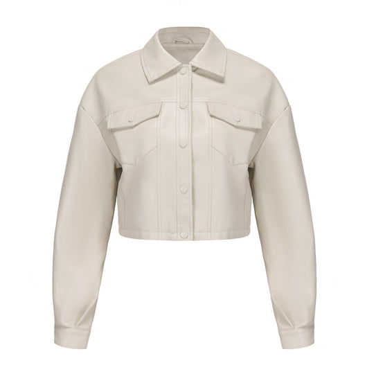 Damen nan kurze Lederjacke im Trucker-Stil mit kastiger Cropped-Passform EB