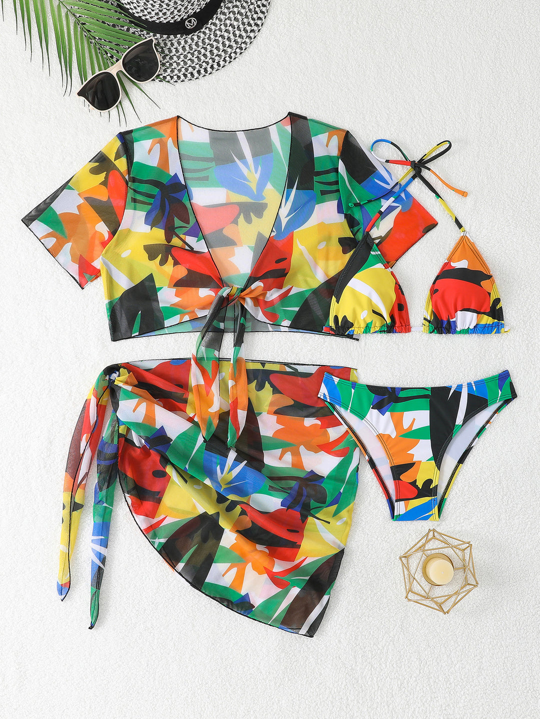 Damen Bikini-Set mit transparentem Oberteil und stylischem Wickelrock EB