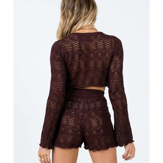 Damen elegantes Strick-Crop-Top und Shorts Set EB