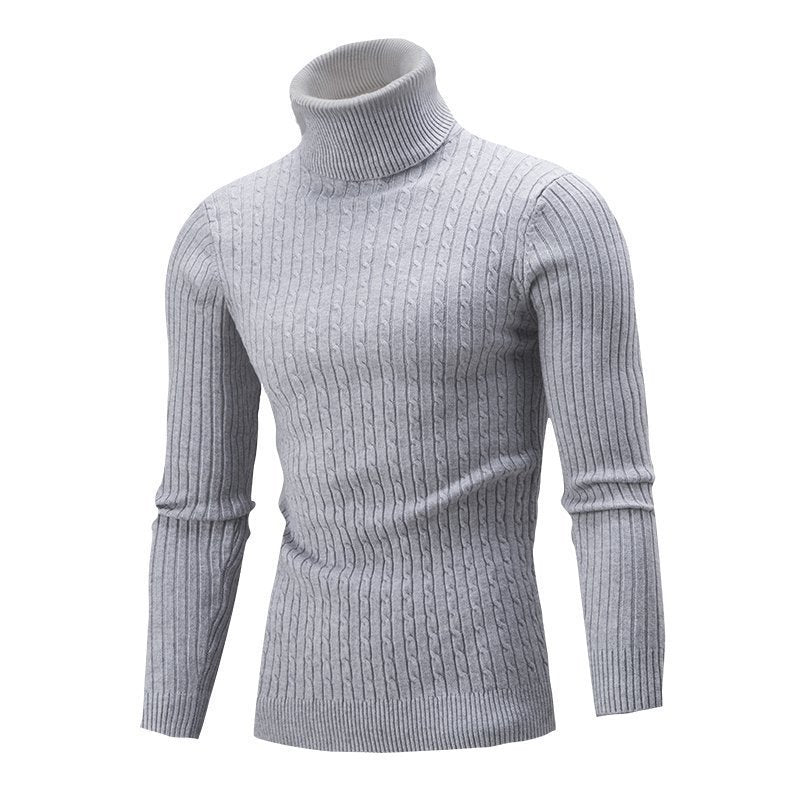 Herren nan gerippter Rollkragenpullover mit Zopfmuster und körpernaher Slim-Fit-Silhouette EB