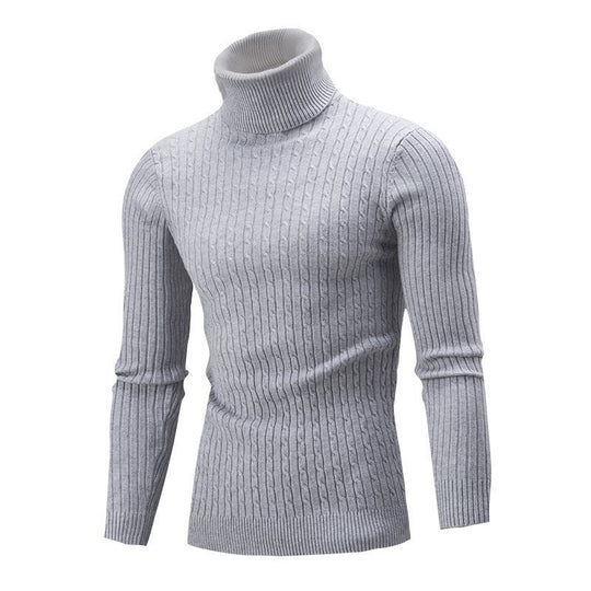 Herren nan gerippter Rollkragenpullover mit Zopfmuster und körpernaher Slim-Fit-Silhouette EB