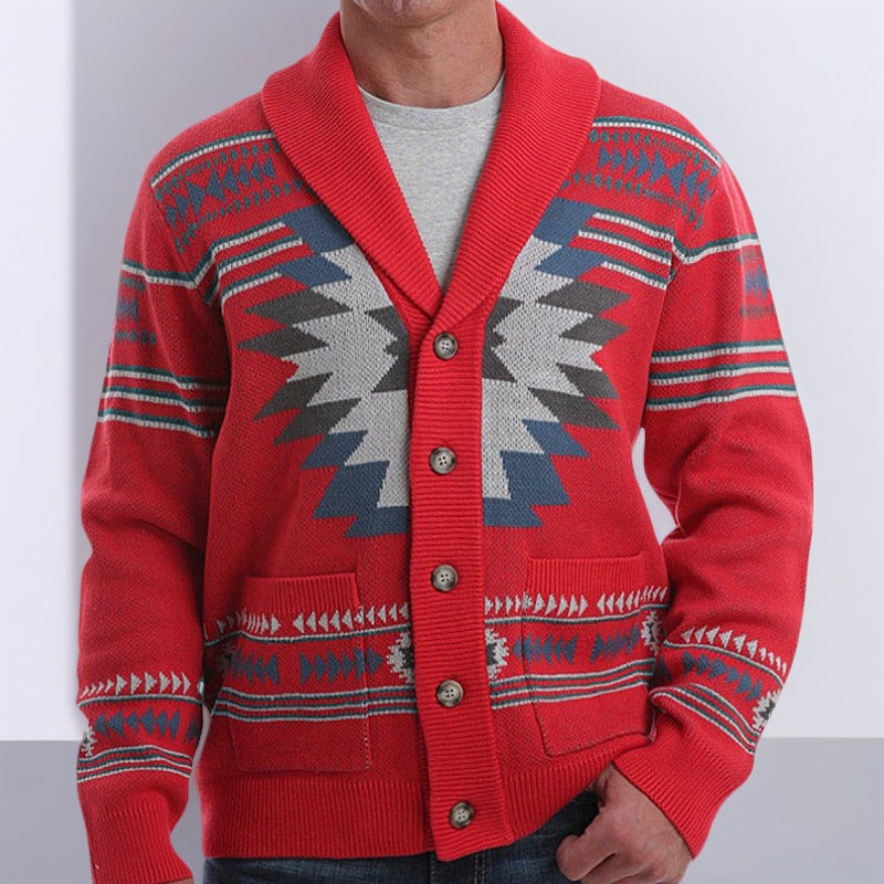 Herren Strickjacke mit modernem geometrischem Muster und praktischen Taschen EB