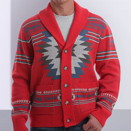 Herren Strickjacke mit modernem geometrischem Muster und praktischen Taschen EB