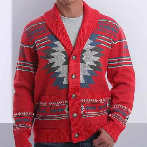 Herren Strickjacke mit modernem geometrischem Muster und praktischen Taschen EB