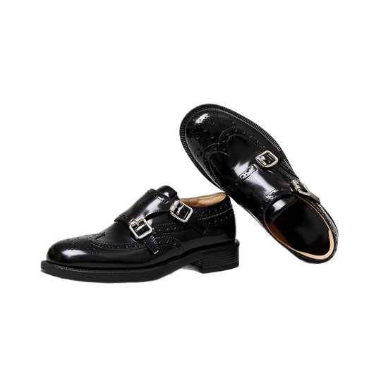 Damen elegante Doppelmonk-Schuhe mit dekorativen Perforierungen und edler Beschläge EB