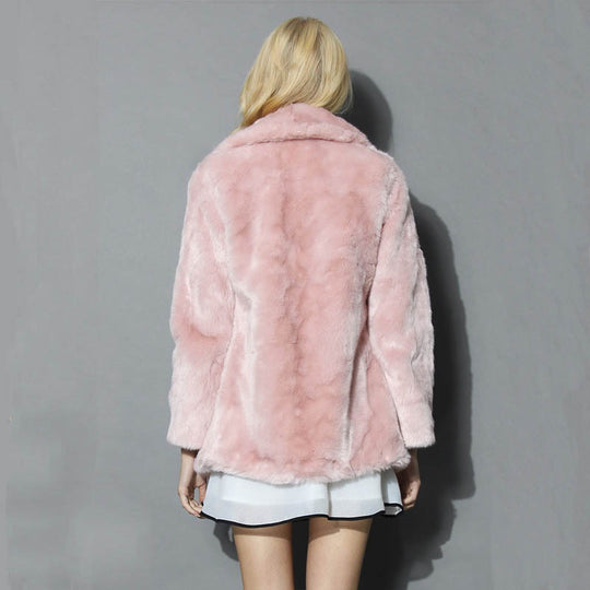 Damen Flauschige Kunstpelzjacke mit elegantem Revers EB