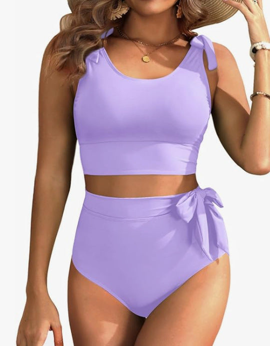Damen Hochtailliertes Bikini-Set mit knotenverziertem Oberteil EB