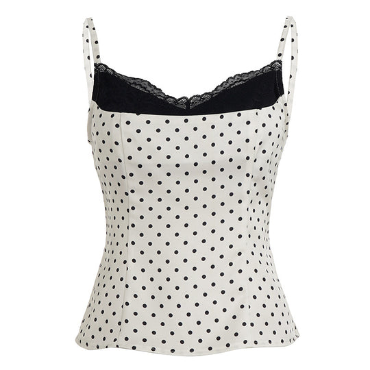 Damen Spaghettiträgertop mit Spitze und elegantem Punktedesign EB