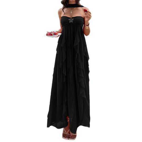Damen Maxikleid mit schwingendem Rüschendesign und elegantem Bustier EB