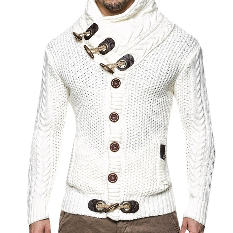 Herren Strickjacke mit kreativer Knopfleiste und hohem Kragen EB