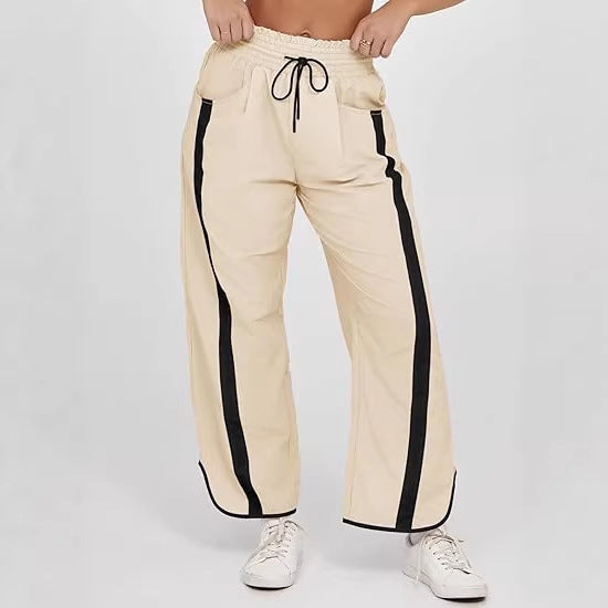 Damen lockere Sporthose mit elastischem Bund und Kontraststreifen EB