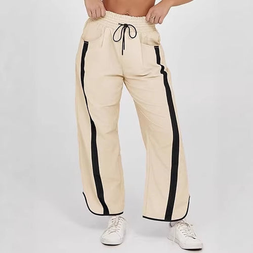 Damen lockere Sporthose mit elastischem Bund und Kontraststreifen EB
