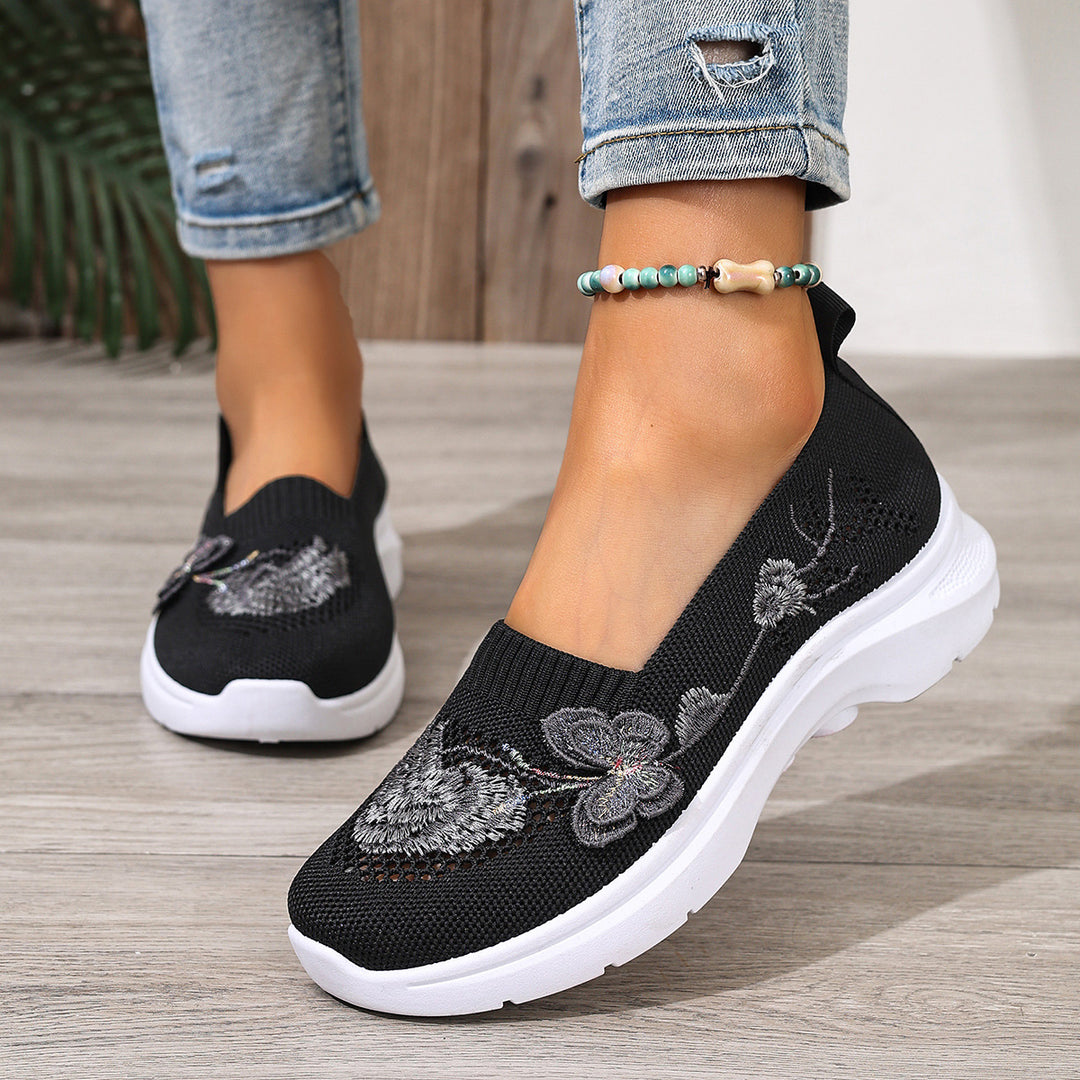 Damen Komfortable und atmungsaktive Slip-On Laufsohle mit floralem Dekor EB