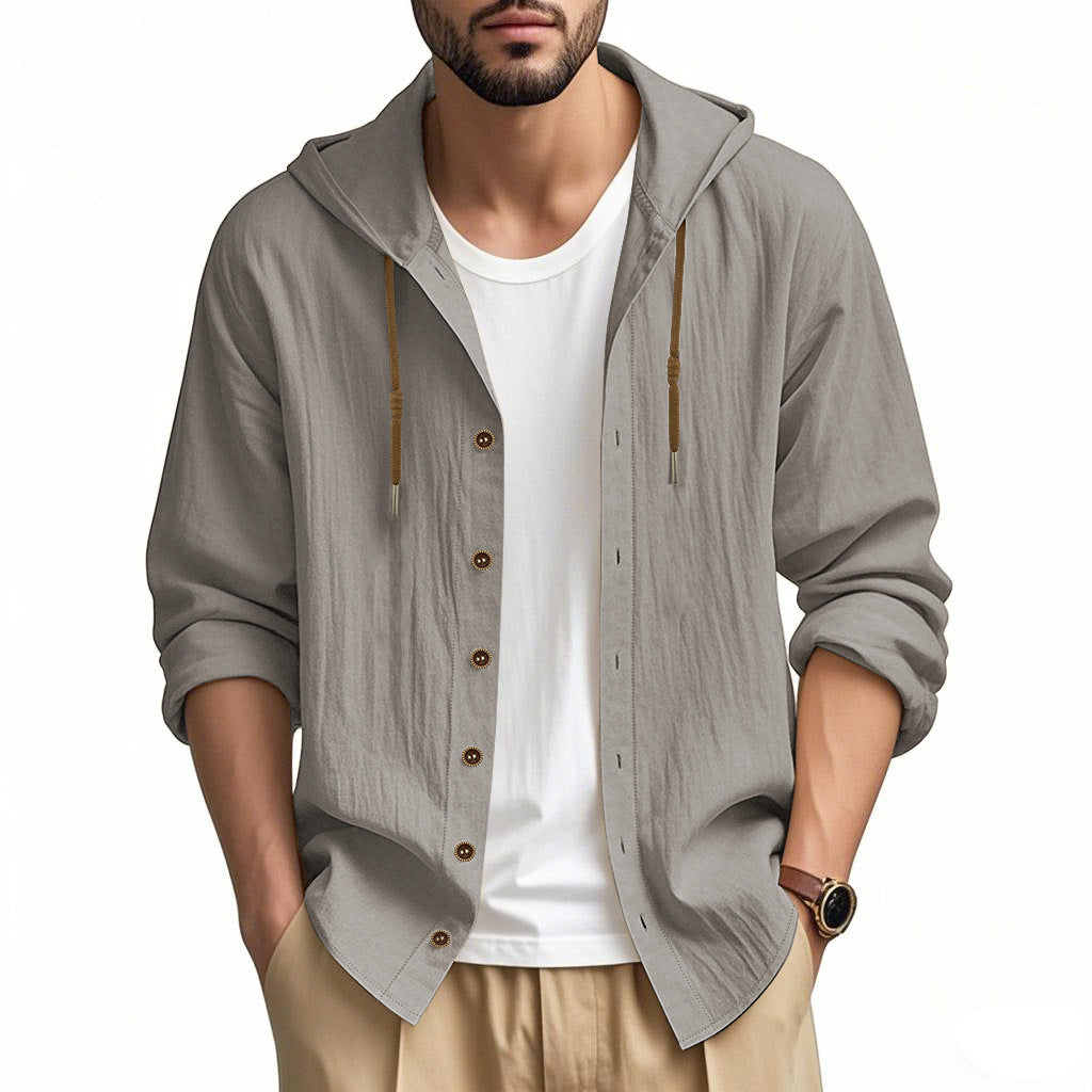 Herren lässige Kapuzenshirtjacke mit Knopfleiste und praktischen Taschen EB
