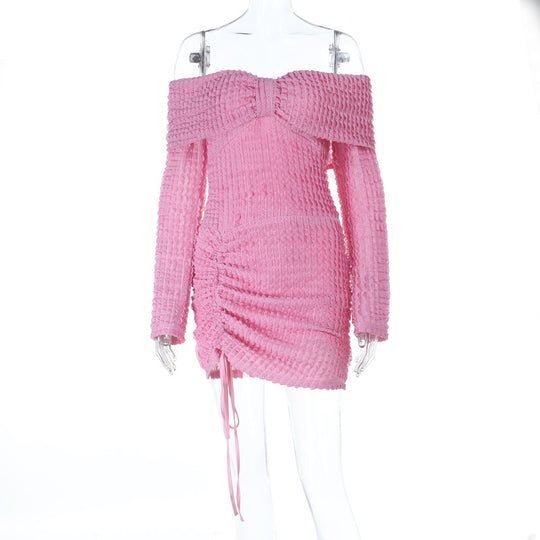 Damen schulterfreies Minikleid mit Raffung und dekorativem Schleifendetail EB