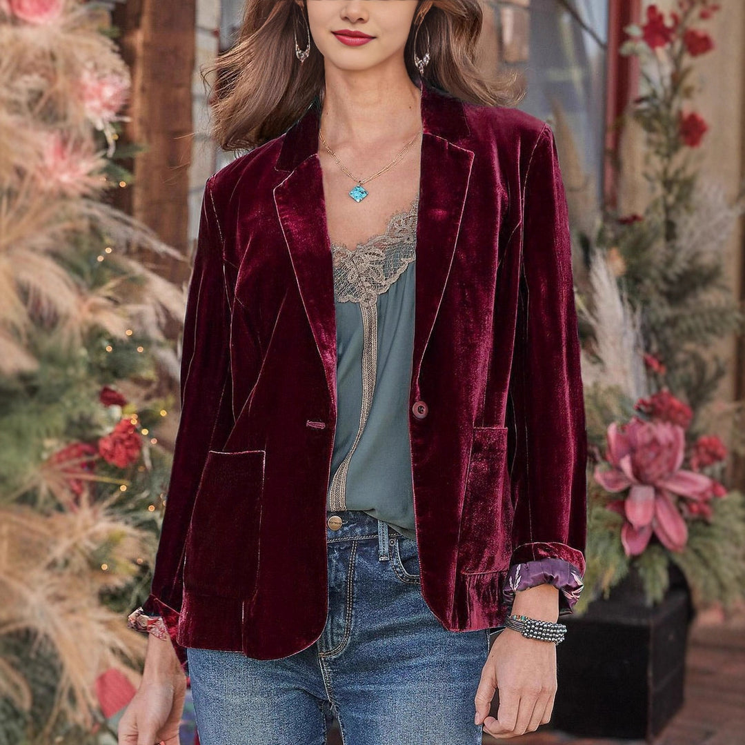 Damen Samt-Blazer mit klassischem Revers und soften Fall EB