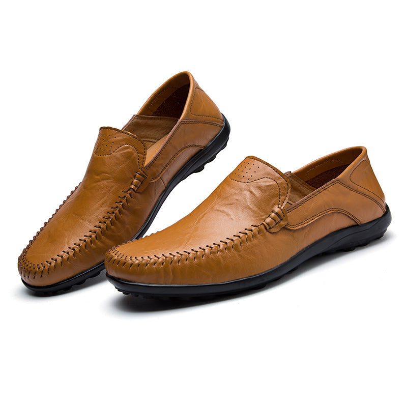 Herren Lederloafer im Mokassin-Stil mit handgenähter Ziernaht, elastischen Seiteneinsätzen und rutschfester Gummilaufsohle EB