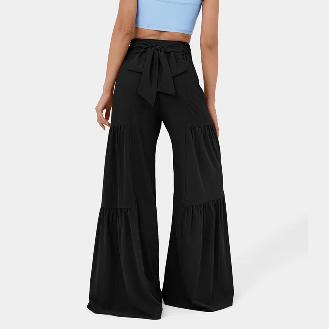 Damen Weit geschnittene Palazzo-Hose mit eleganter Bindegürtel EB