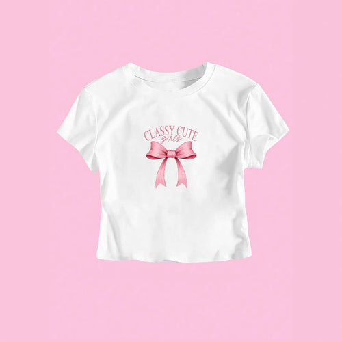 Damen Crop-T-Shirt mit raffiniertem Schleifenaufdruck EB