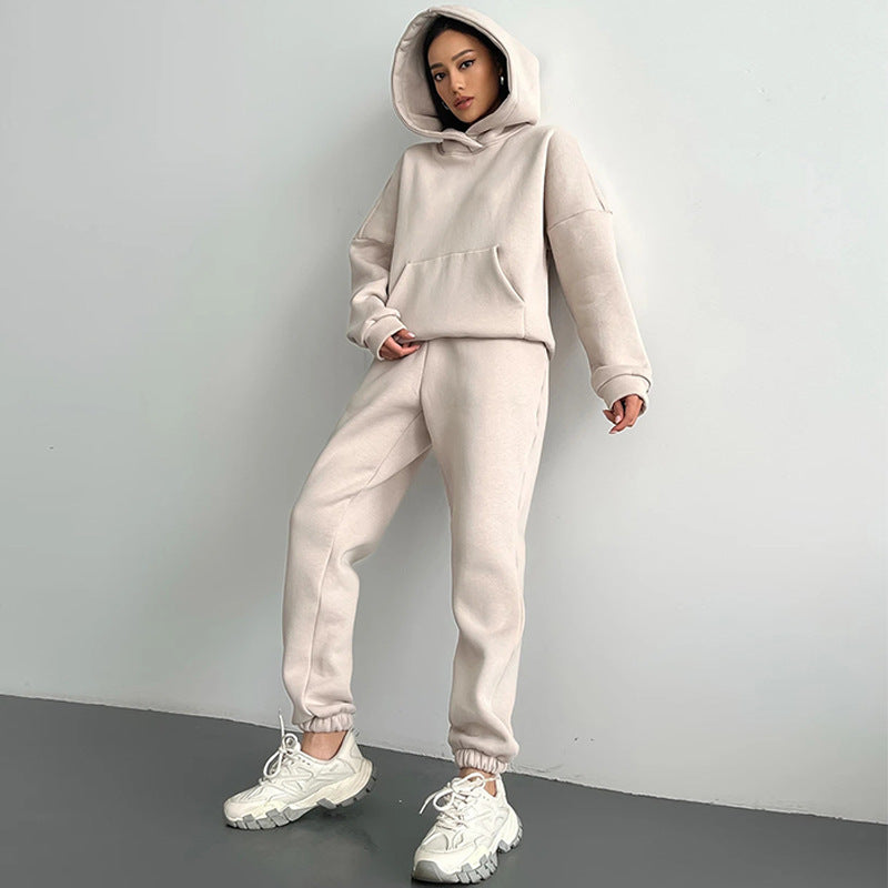 Damen nan zweiteiliges Komfort-Loungewear-Set mit oversized Kapuzenpullover, Kängurutasche und elastischem Knöchel-Jogger aus French Terry EB