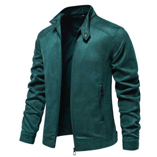 Herren nan Velourslederjacke mit Stehkragen, schmaler Passform und Reißverschlusstaschen EB