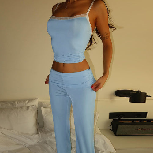 Damen elegantes Lounge-Set mit tailliertem Top und weitem Hosenbein EB