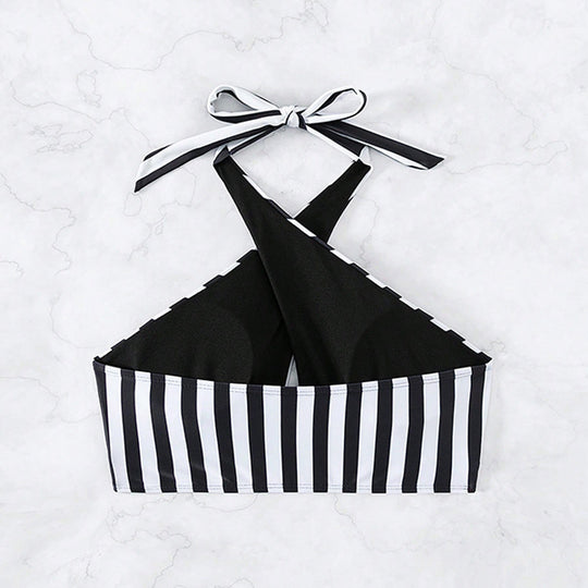 Damen Sport-Bikinioberteil mit graziösem Knoten und gestreiftem Design EB