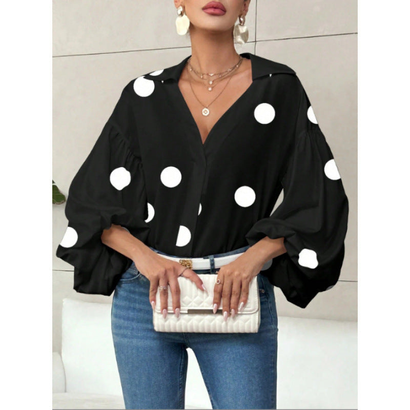 Damen Bluse mit voluminösen Ballonärmeln und elegantem Kragen EB