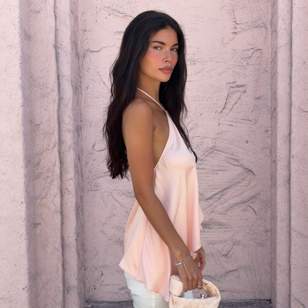 Damen Halter-Top aus fließendem Chiffon mit asymmetrischem Saum EB