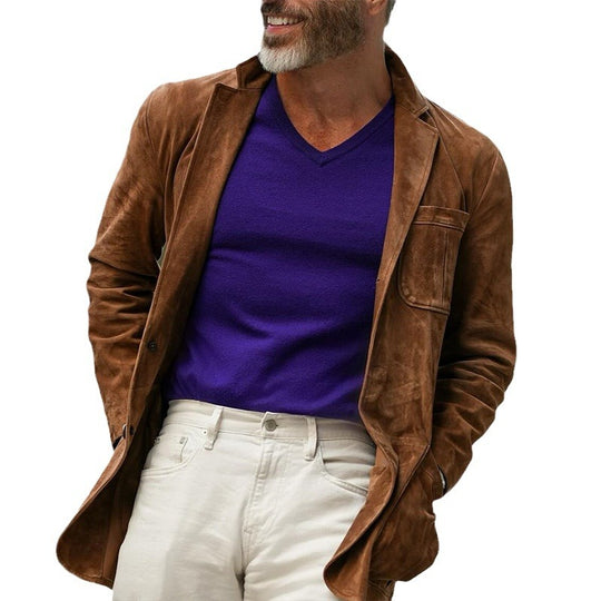 Herren modischer Wildlederblazer mit praktischen Taschen und elegantem Schnitt EB