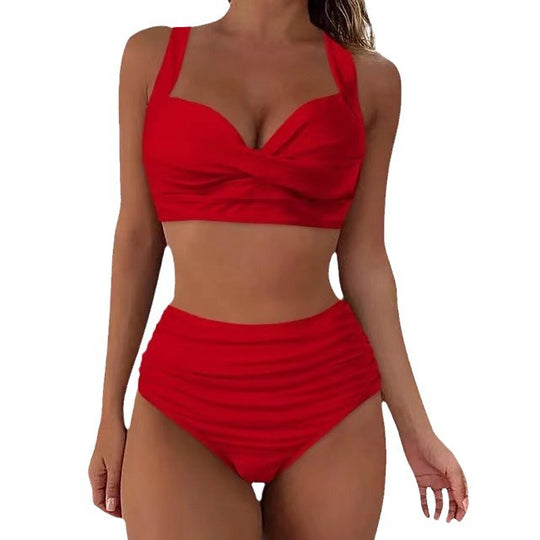 Damen Hochtailliertes Bikini-Set mit eleganter Faltenoptik EB