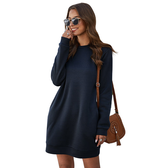 Damen nan legeres Sweatshirt-Kleid mit Rundhalsausschnitt geradem Schnitt und langen Ärmeln EB