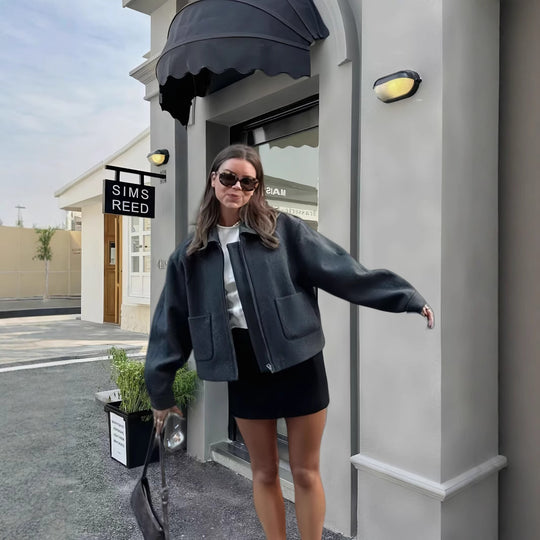 Damen lässige Oversize-Jacke mit praktischen aufgesetzten Taschen EB