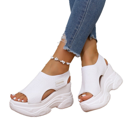 Damen Wedge-Sandalen mit elastischer Strickoberfläche und atmungsaktiver Plattform EB