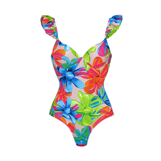 Damen Einteiler Badeanzug mit raffinierten Cut-Out-Details und floralem Design EB