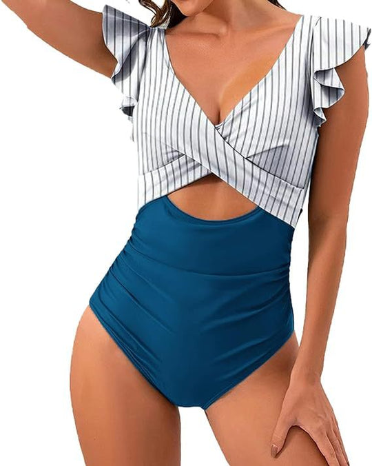 Damen Floral Badeanzug mit schmeichelnder Raffung EB