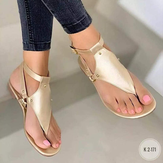 Damen T‑Riemen Sandalen mit Knöchelriemen, Veloursoptik und flacher Komfortsohle EB