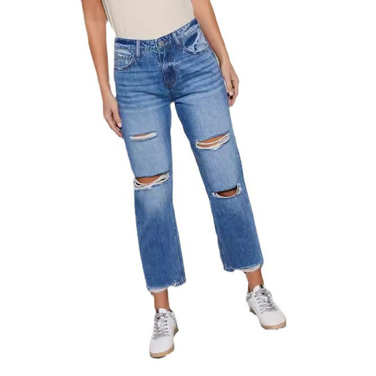 Damen Destroyed Jeans im modischen Bootcut-Stil EB