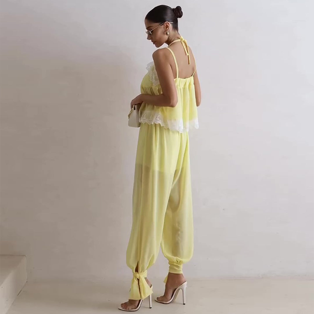 Damen luftiges Schalenoberteil mit elegantem Hosenansatz EB